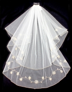 Veil - Rose Gold Embroidery and Finished hem - 40" - VL-V50155-IVGD